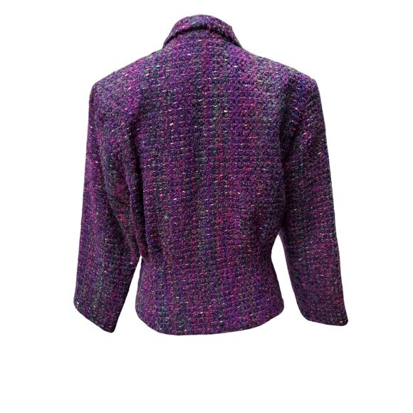 Vintage Austin Reed Purple Boucle Tweed Wool Flecked Cropped Blazer Jacket Sz 10 - Picture 8 of 16